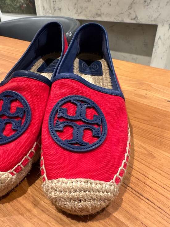 Tory Burch Ines Canvas Espadrille Flats in Red and Navy EUC - Picture 2 of 11